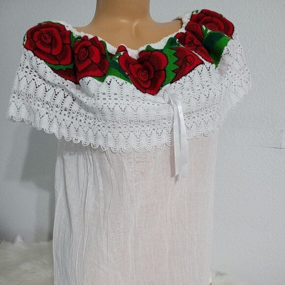 Mexican Embroidered tunic blouse Ruffled 286 - Picture 4 of 4